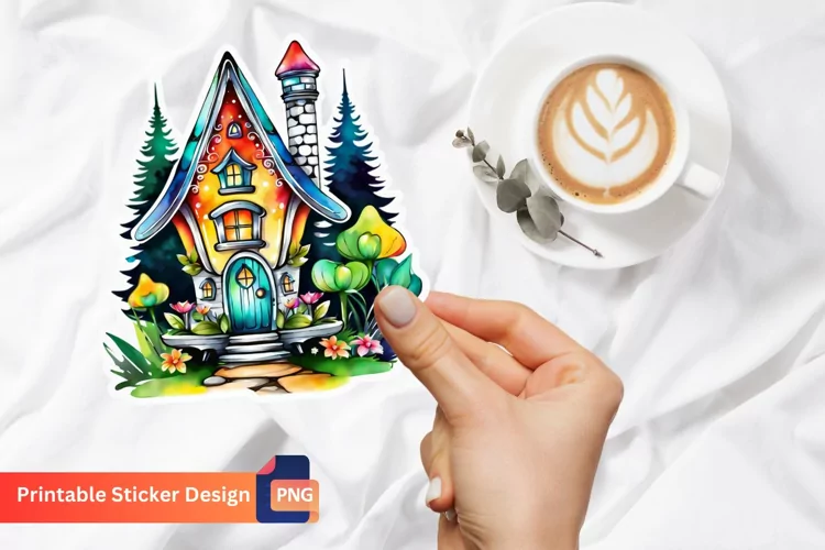 Charming Retro Watercolor Fairy House Sticker