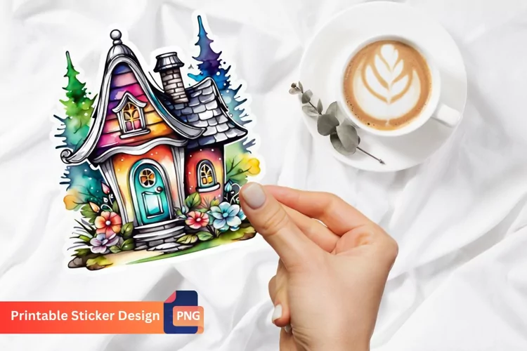 Charming Retro Watercolor Fairy House Sticker