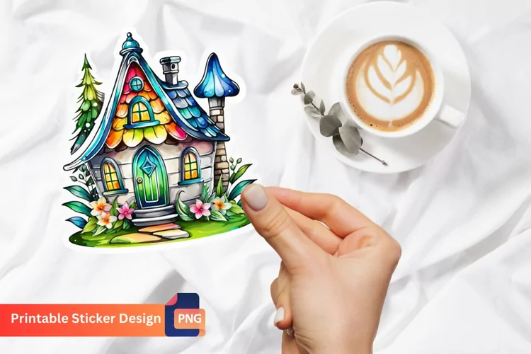 Charming Retro Watercolor Fairy House Sticker