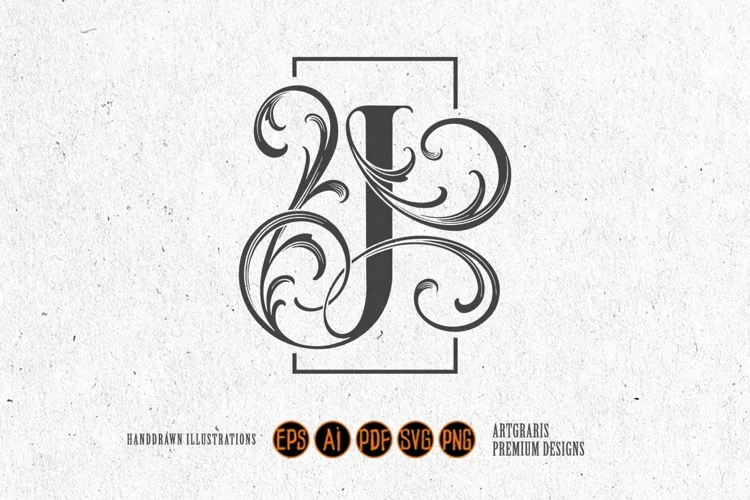 Charming vintage letter J monogram logo outline