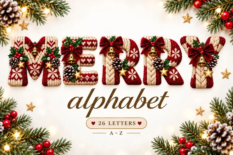 Knitted Christmas alphabet, Christmas monograms, letters png