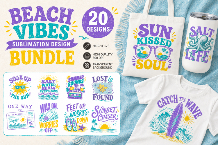 Fun Beach bundle, Retro Beach Vibes Sublimation Vacation
