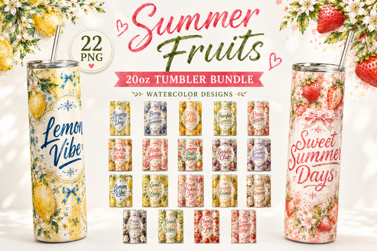 20 OZ Skinny Tumbler Sublimation | Summer fruits Bindle