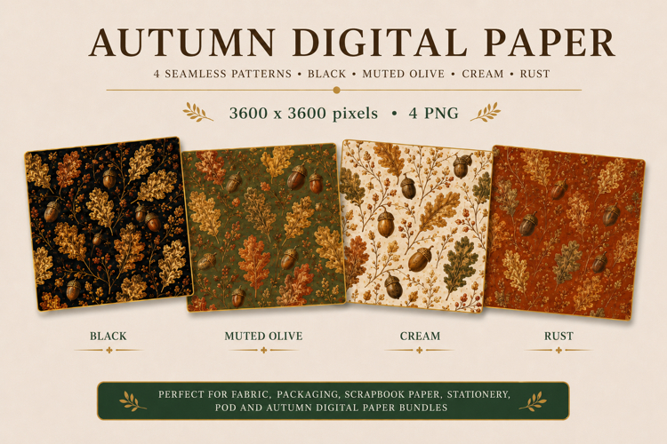 Gilded digital papers with seamless autumn pattern