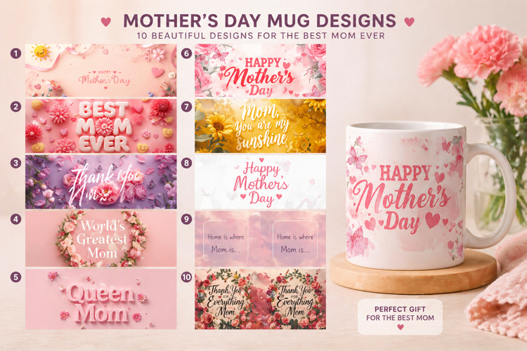 Happy Mother’s Day Floral Mug Sublimation Bundle 20 images