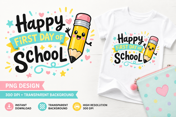 Happy First Day of School PNG, Cute Pencil Back to School
