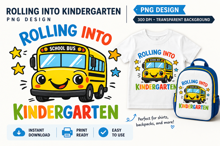 Rolling Into Kindergarten PNG, School Bus Back to School