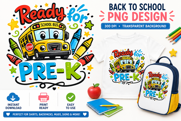 Ready for Pre-K PNG, School Bus Back to School Sublimation