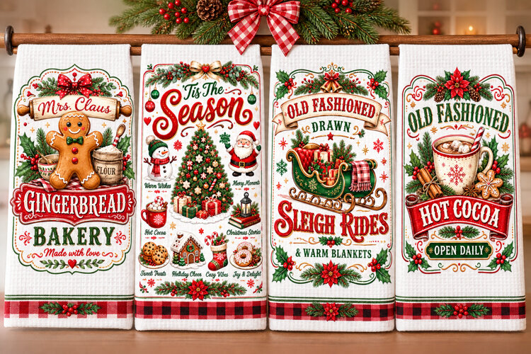 Christmas KItchen Towel Design,Christmas Sublimation Design example image 1