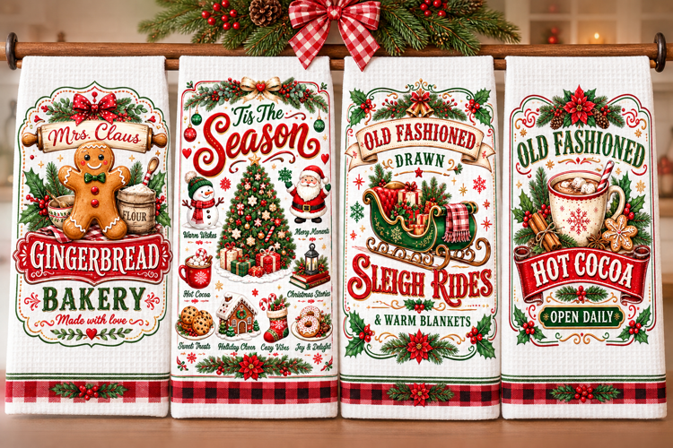 Christmas KItchen Towel Design,Christmas Sublimation Design
