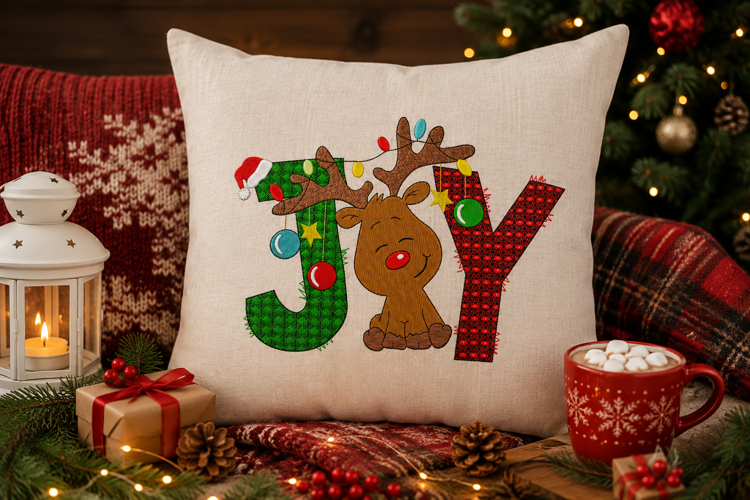 Baby Reindeer, Christmas JOY Embroidery