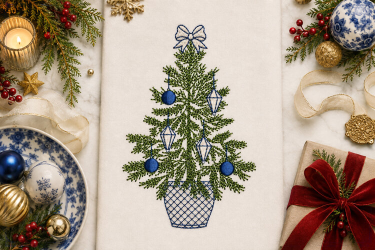 Christmas Tree, Winter Xmas Embroidery File example image 1