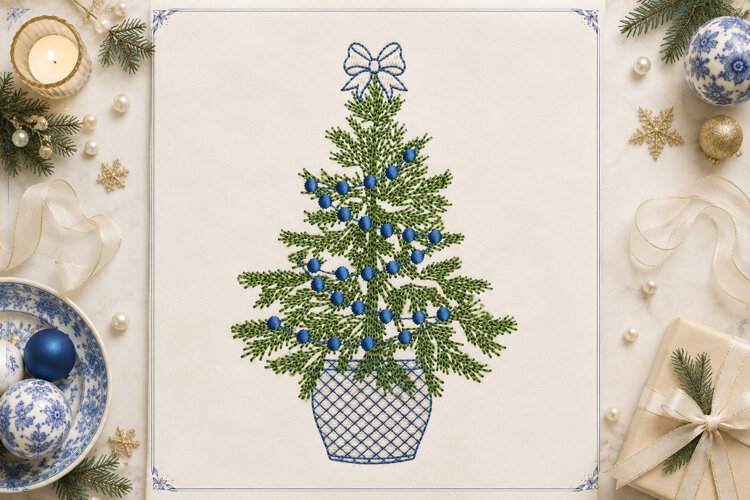 Christmas Tree, Winter Xmas Embroidery File example image 1