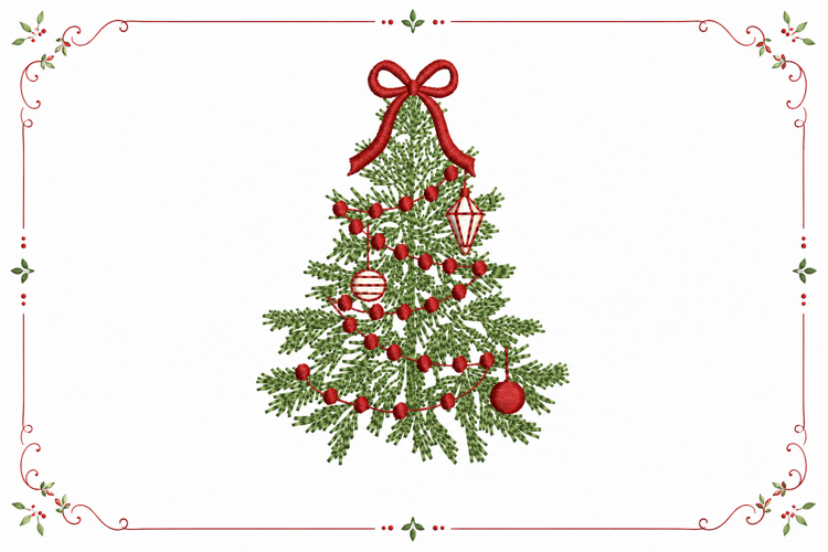 Xmas Tree Red Bow Embroidery Design