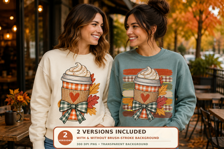 Fall Coffee Cup PNG - Autumn Sublimation Design with 2 Versi