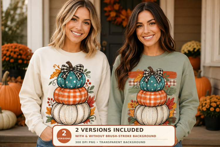 Stacked Plaid Pumpkins PNG - Fall Sublimation Design