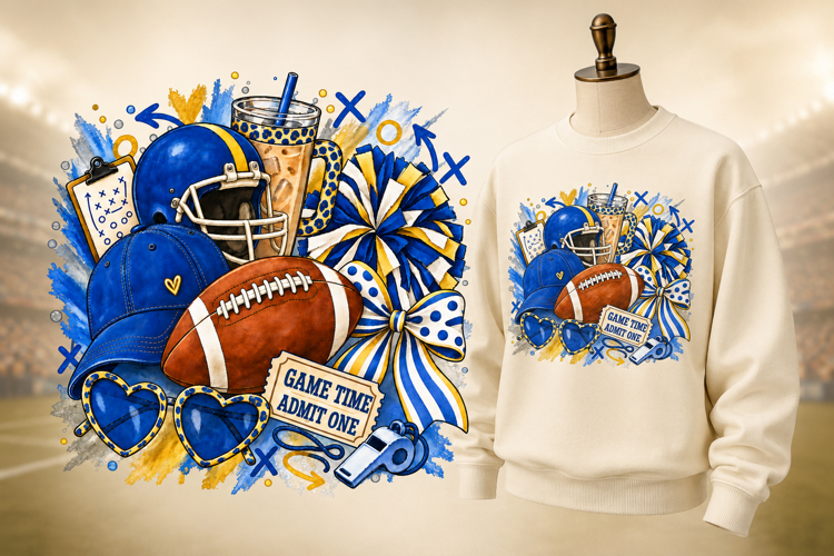 Royal Blue and Gold Football Game Day PNG Sublimation Design