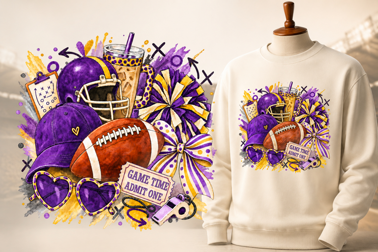 Purple and Gold Football Game Day PNG Sublimation Design