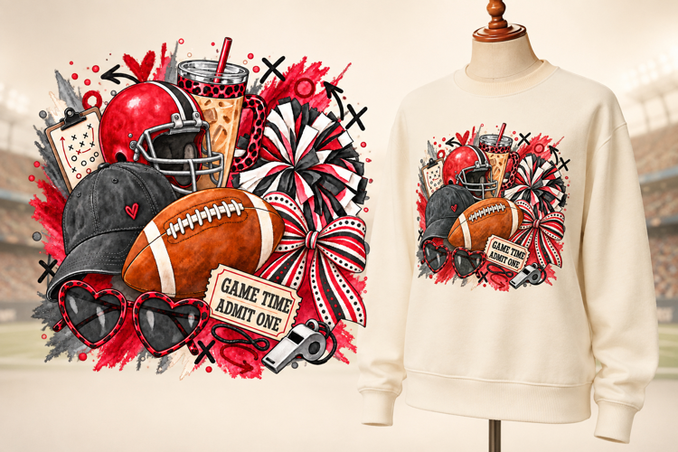 Red Black and White Football Game Day PNG Sublimation Design