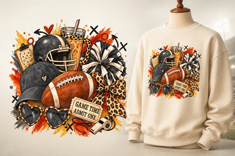 Black Orange Leopard Football Game Day PNG Sublimation Desig