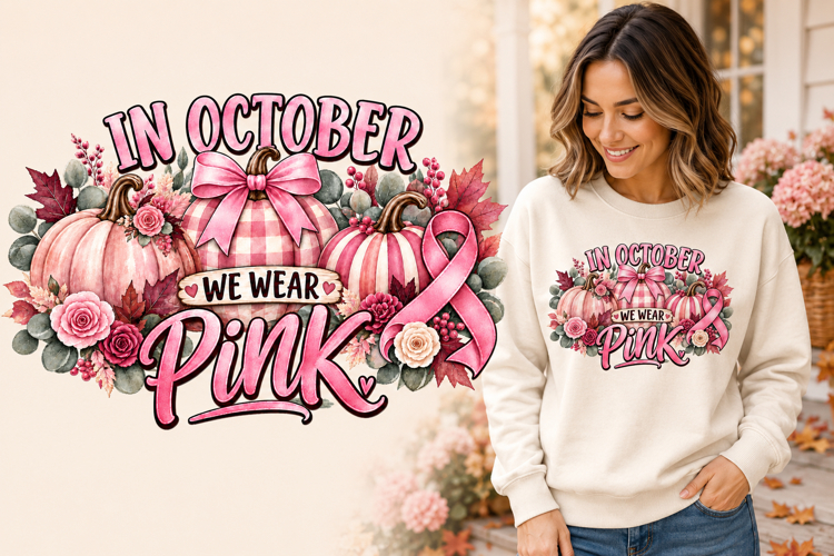 In October We Wear Pink Breast Cancer Awareness Pumpkin PNG