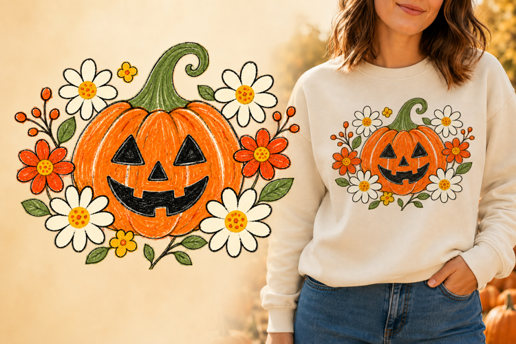 Floral Daisy Jack O Lantern Pumpkin PNG