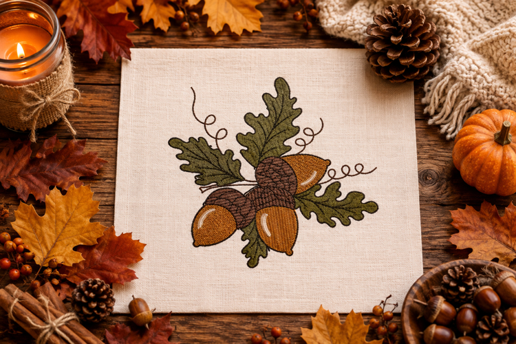 Oak leaf with Acorn Embroidery Design