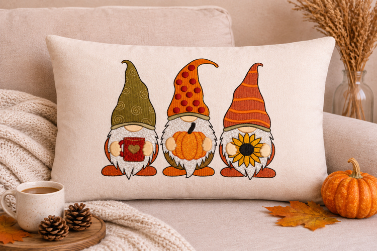 Fall Gnomes Embroidery Design Pumpkin Sunflower