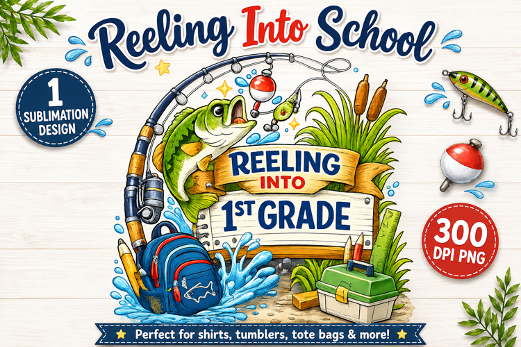 Reeling Into 1st Grade PNG, Fishing Back to School Sulimate