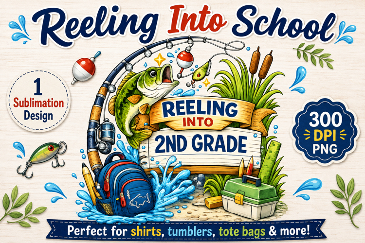 Reeling Into 2nd Grade PNG, Fishing Back to School Design