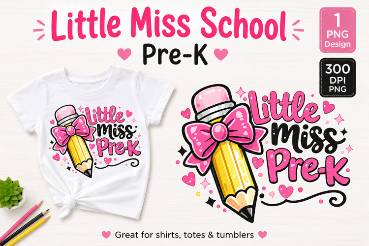 Pre-K PNG, Pink Pencil Bow Back to School Girl Sublimation