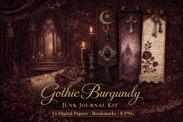Gothic Burgundy, Dark Academia Digital Papes