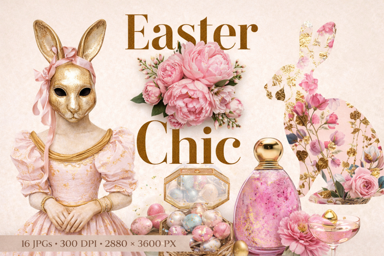 Luxury Pink   Gold Easter Illustrations