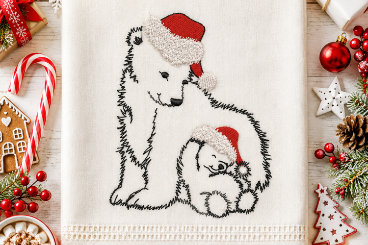 Polar Bear Christmas Embroidery Design