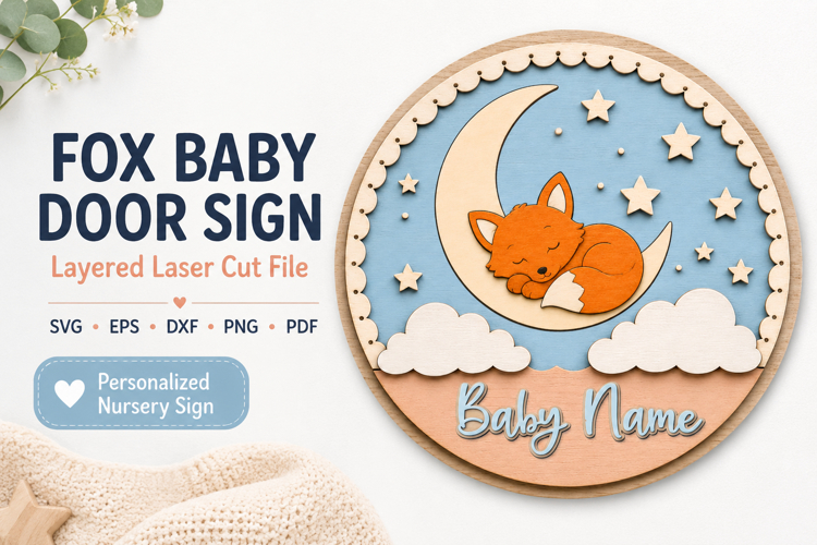 Fox Baby Name Sign SVG | Woodland Nursery Door Sign