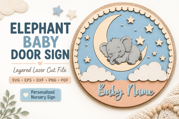 Elephant Baby Name Sign SVG | Safari Nursery Door Sign