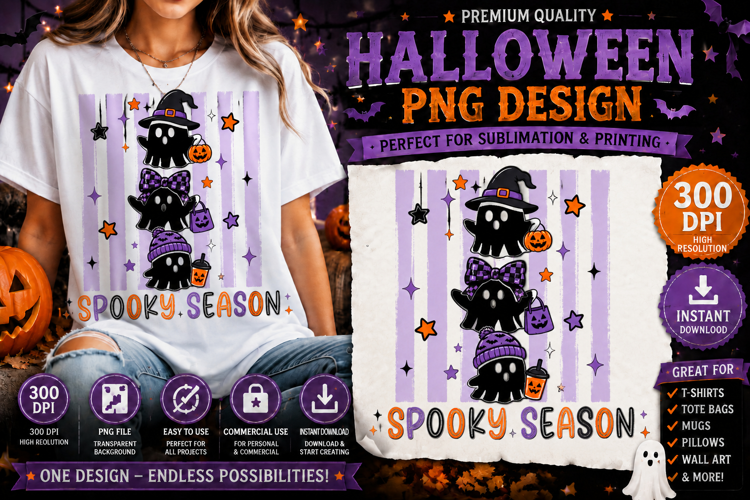 Cute Spooky Season Ghost Halloween Sublimation PNG
