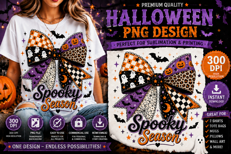 Spooky Season Halloween Bow Sublimation PNG