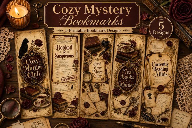 Cozy Mystery Bookmark Printable Set of 5