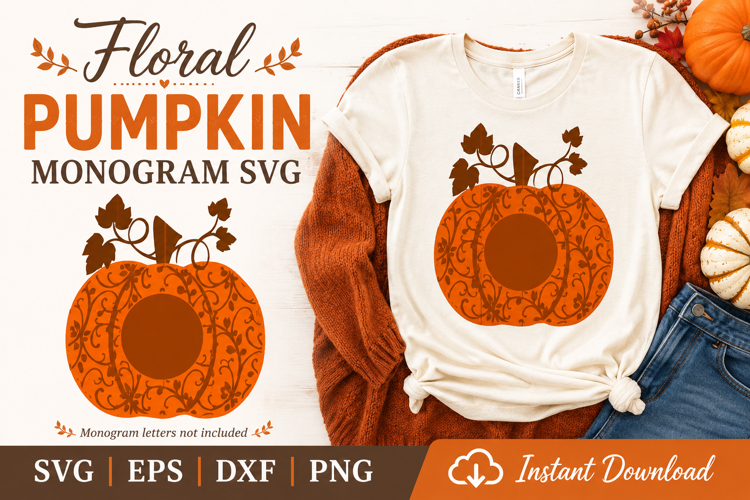 Floral Pumpkin Monogram SVG Cut File for Cricut & Glowforge