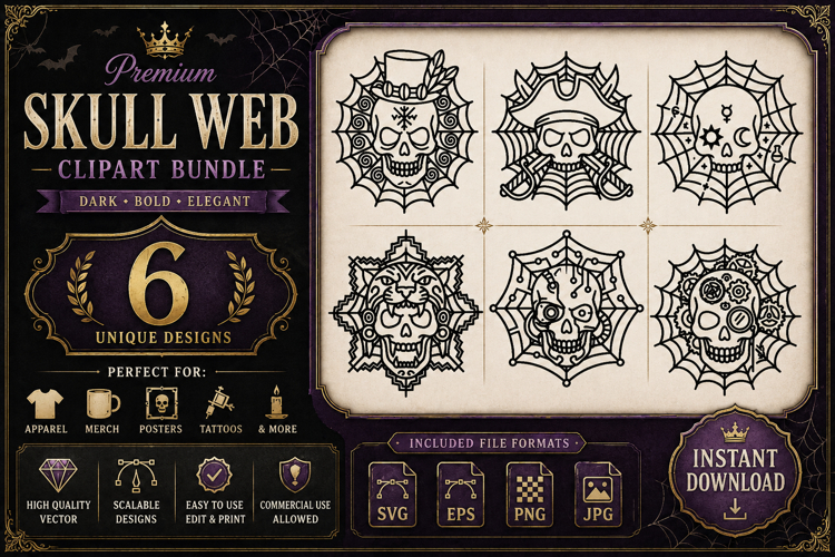 Premium Skull Web Clipart Bundle SVG EPS PNG JPG Designs