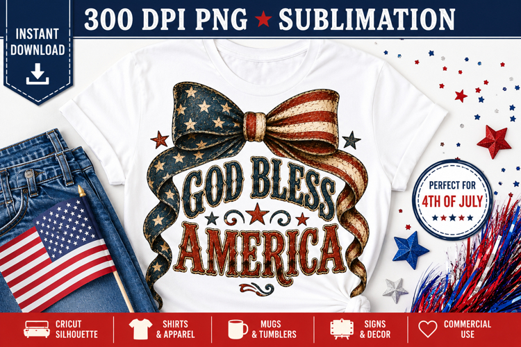 God Bless America PNG Coquette Bow Patriotic 4th of July