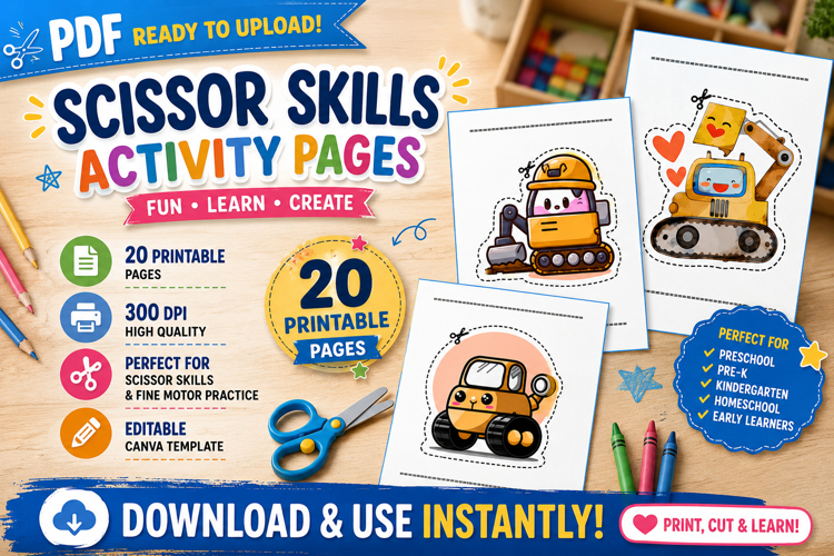 Scissor Skills Activity Pages Printable PDF for Kids