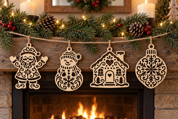 Christmas Character Garland SVG Santa, Snowman, Gingerbread example image 1