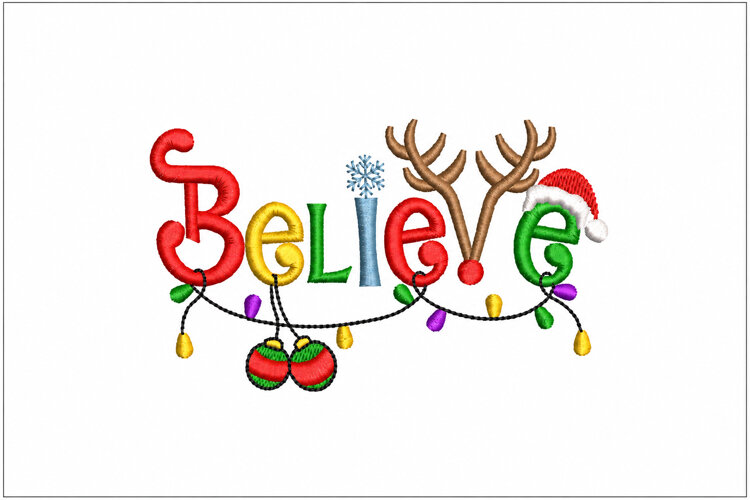 Believe in Christmas. Xmas Machine Embroidery Design. example image 1