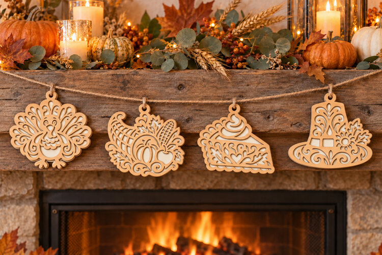 Thanksgiving Garland SVG Turkey, Cornucopia, Pie and Pilgrim example image 1