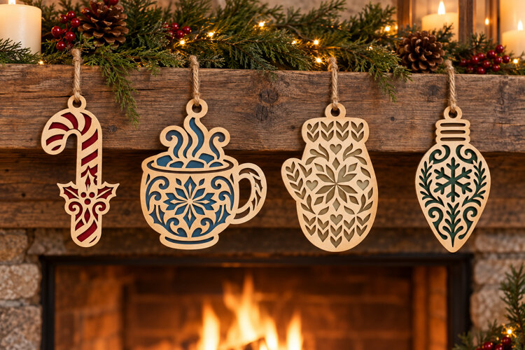Christmas Garland SVG Candy Cane, Cocoa, Mitten Light Bulb example image 1