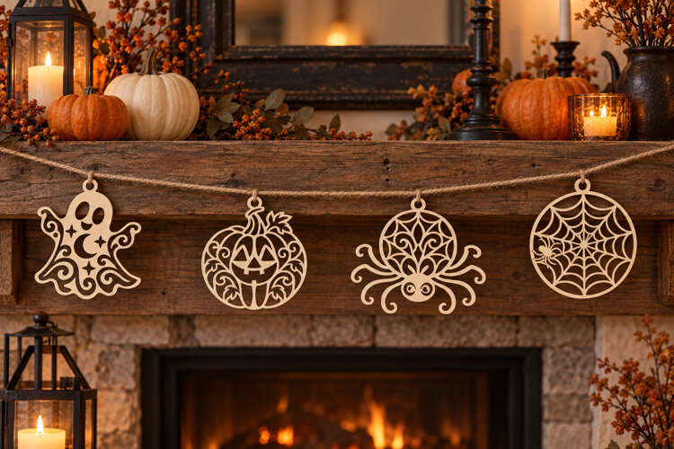 Halloween Garland SVG Ghost, Jack O Lantern, Spider and Web example image 1
