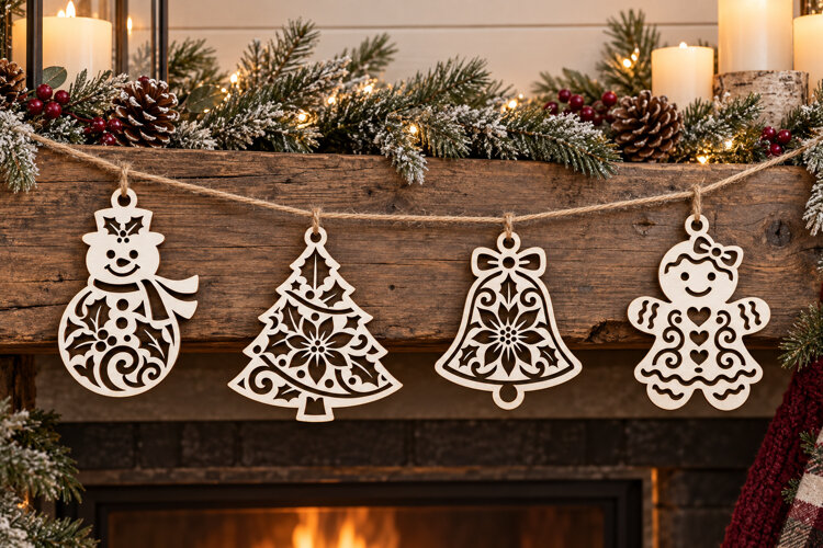 Christmas Hanging Ornament SVGs Snowman, Tree, Bell Gingerbr example image 1