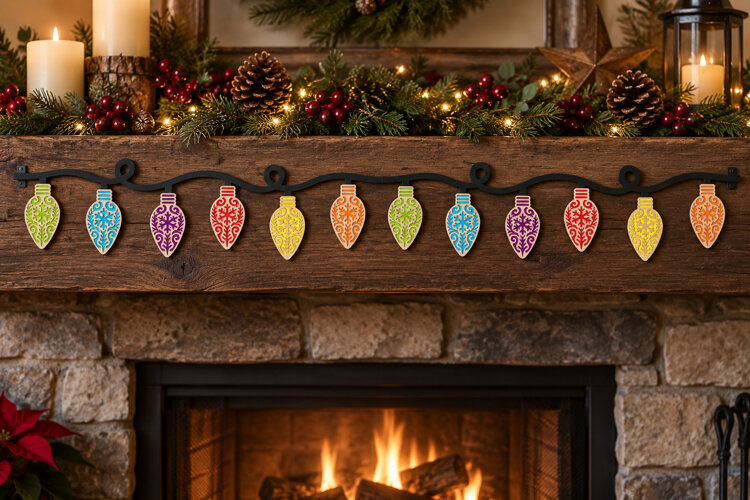 Christmas Light Bulb Garland Laser Cut Files example image 1
